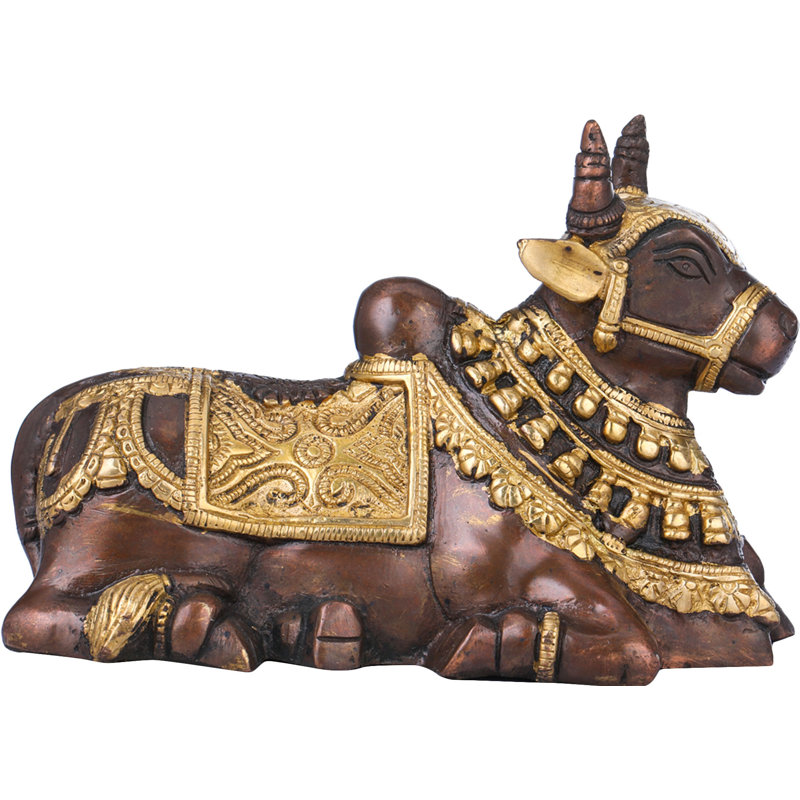 Figurine Nandi - Le véhicule du dieu Shiva, Brun / or