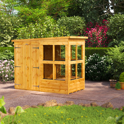 Powersheds 4 x 8ft Timber Tongue & Groove Pent Potting Shed Double Doors