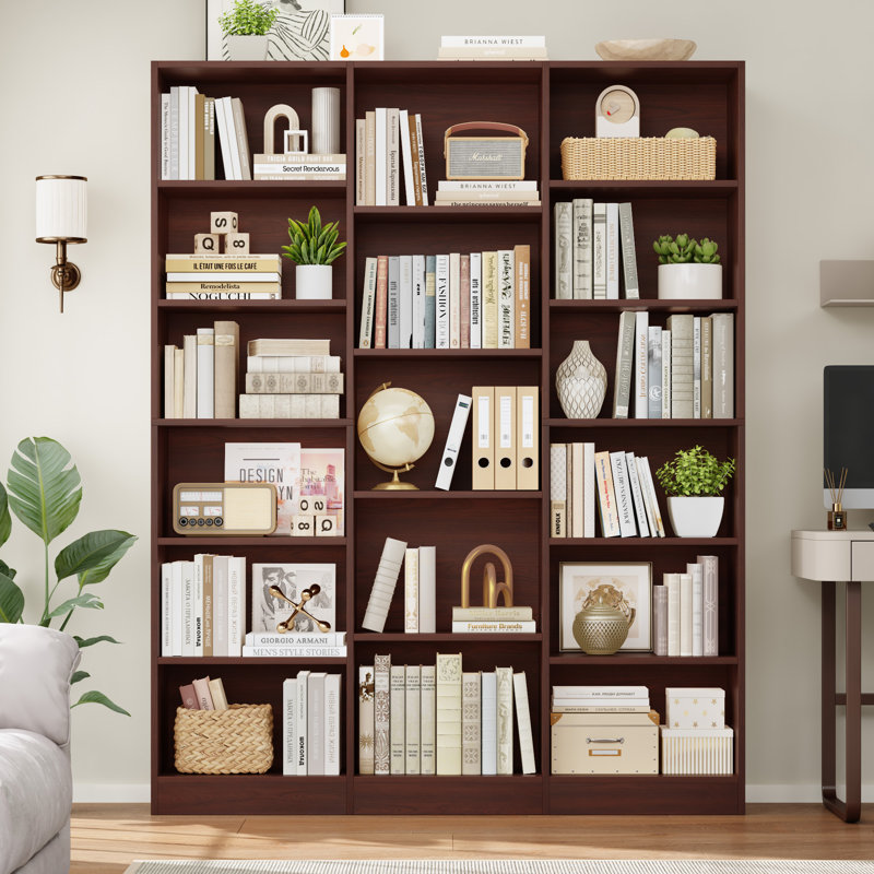 Wakil 74"H X 59"W 6-Tier Large Wood Storage Bookcase, Cherry