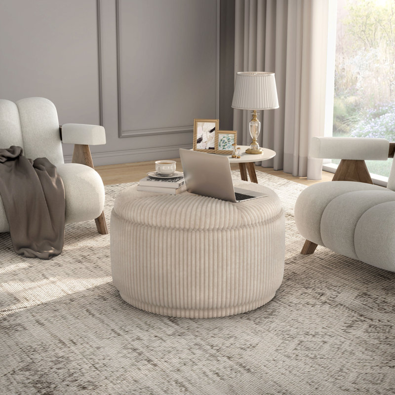 Repose-pieds Bessler Gregory avec rangement caché et mousse haute densité, Beige / rose
