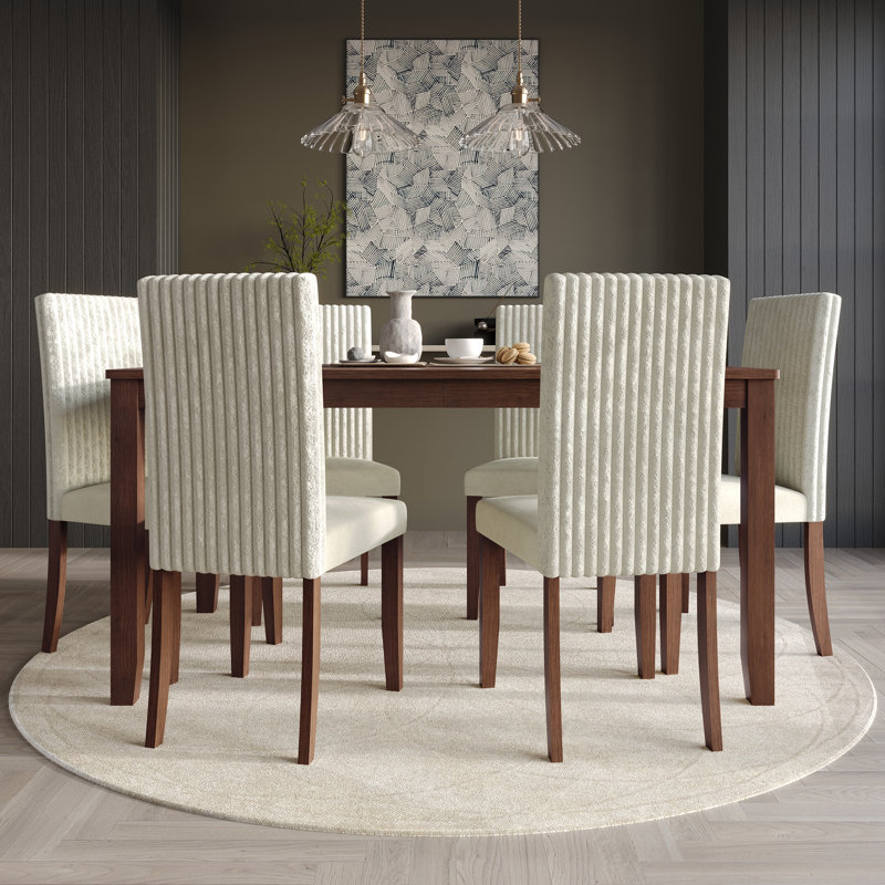 Dining Set, 7 Pieces: Table, 6 Chairs, Cream