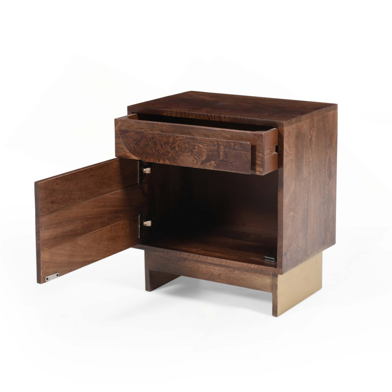 Table de chevet en bois avec 1 tiroir, finition noyer