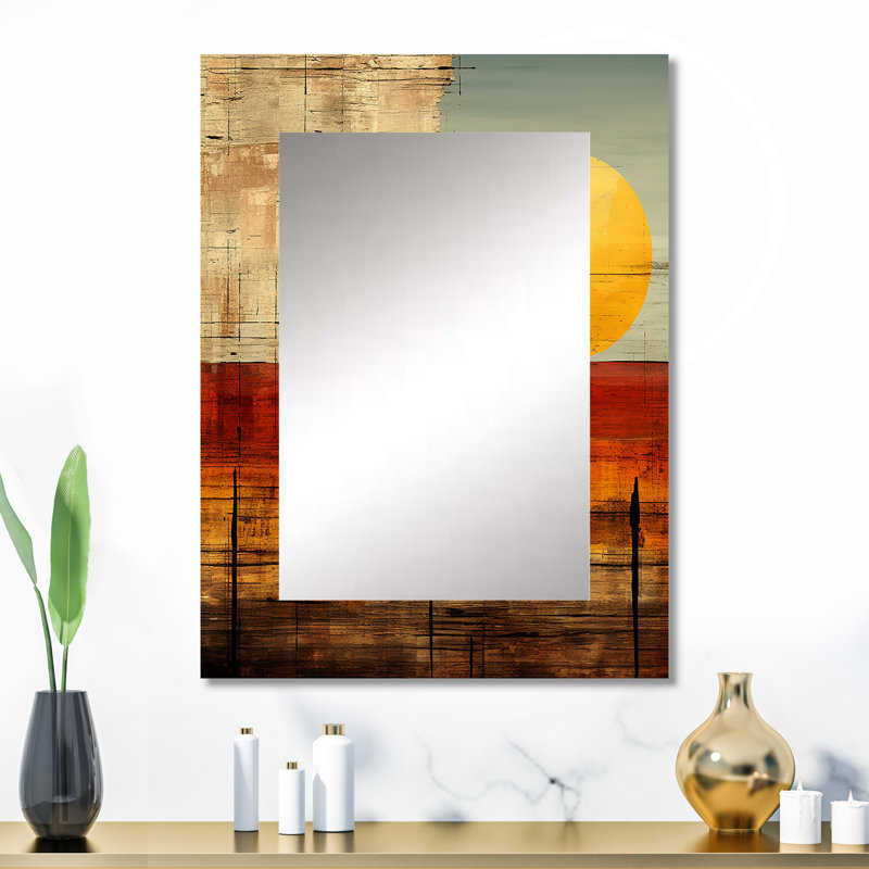 Nostalgia Sunset Full Moon Rising - Geometric Decorative Mirror, Gold Wall Mirror, Printed Metal Art, 32" x 24"