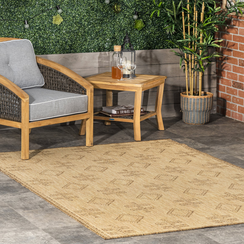 Tapis intérieur / extérieur beige Ramey, Rectangle 6 pi 7 po x 9 pi