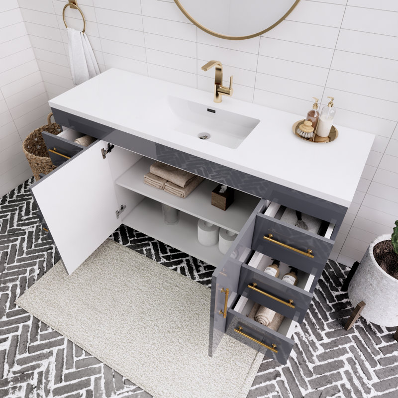 Spring 60" Single Sink Bathroom Vanity, Gloss Gray