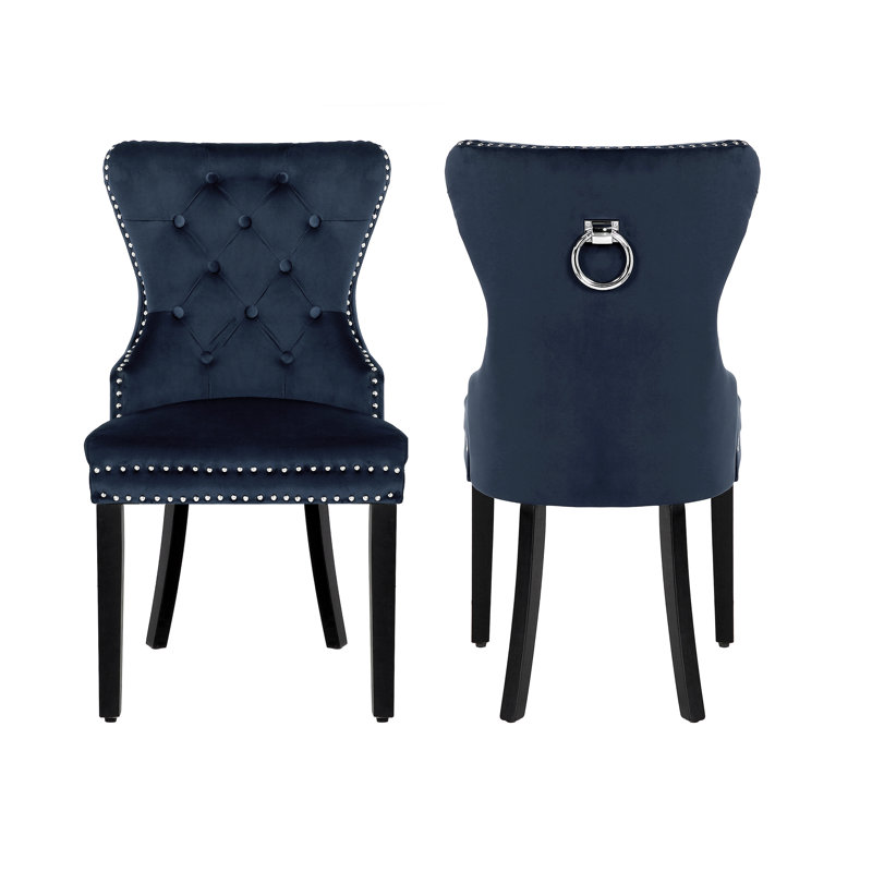 Kirsten 19.75'' H Tufted Velvet Upholstered Side Chair, Navy Blue