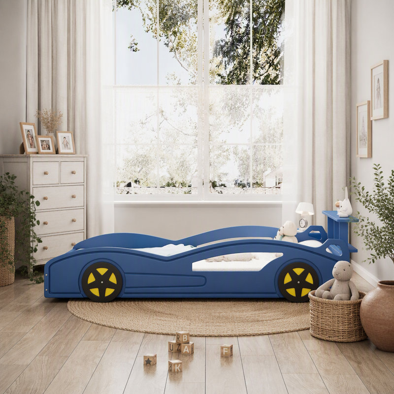 Lit de voiture de course en bois, lit plateforme en forme de voiture, Rouge