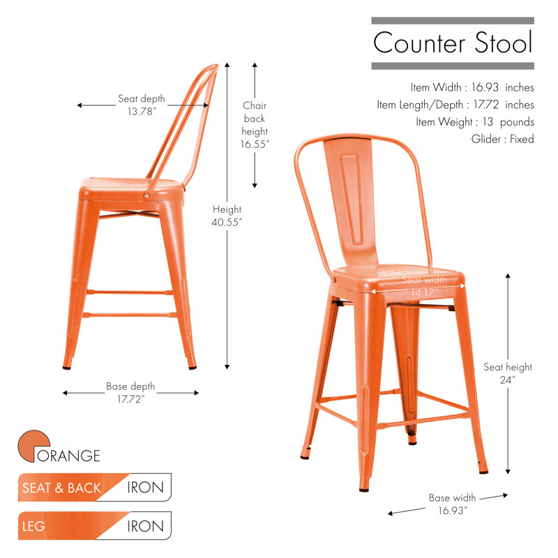Tabouret de bar galvanisé Gainsborough, 24 po, Orange