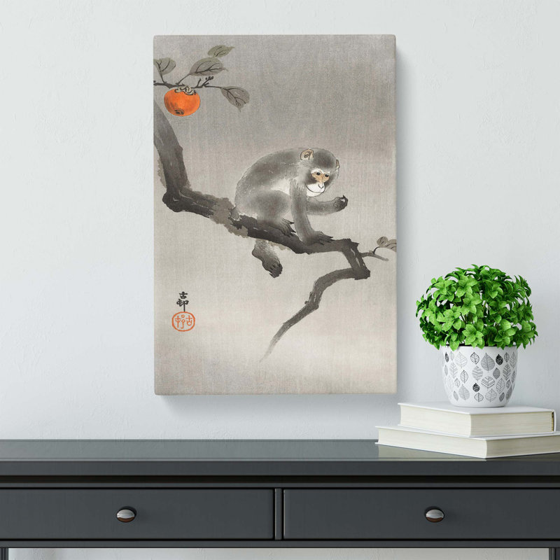 Monkey upon an Orange Tree by Ohara Koson - Wrapped Canvas, 50.8 cm H x 35.6 cm W