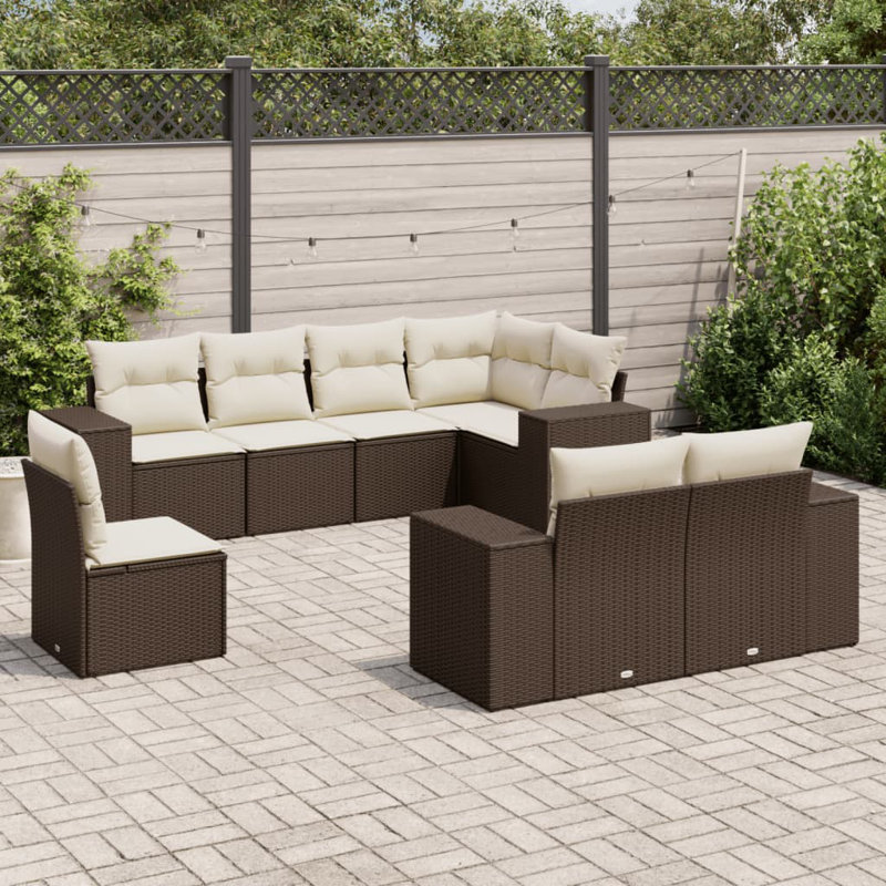  Patio Sofa Set Modular Garden Sofa Set Rectangular Modern, Cream White, Brown