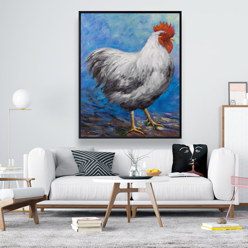 Grey Rooster - Blue Contemporary Framed Canvas for Home Decor
