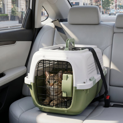 Porte-chien rigide de 20 po, cage de voyage en plastique pour chat avec porte supérieure et avant, bol de nourriture amovible et verrou sécuritaire