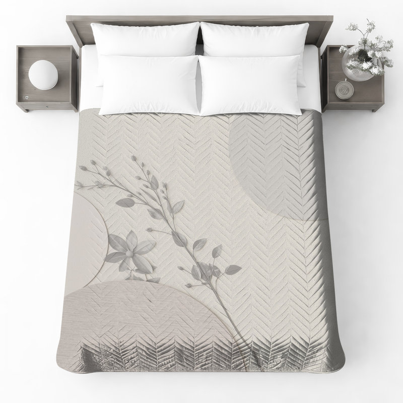Couvre-lit matelassé gris à motif floral, Full / Double