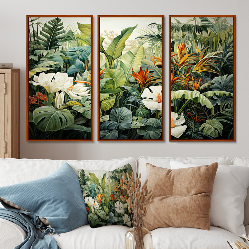Hammondsport - ensemble d'art mural plantes, H 32 po x l 48 po x P 1 po, Cadre flottant brun