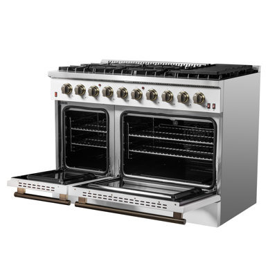 Forno Galiano 48-inch Gas Range in white, black, blue or red, 8 Burners, 107,000 BTU, Griddle, 6.58 Cubic Feet Double Ovens