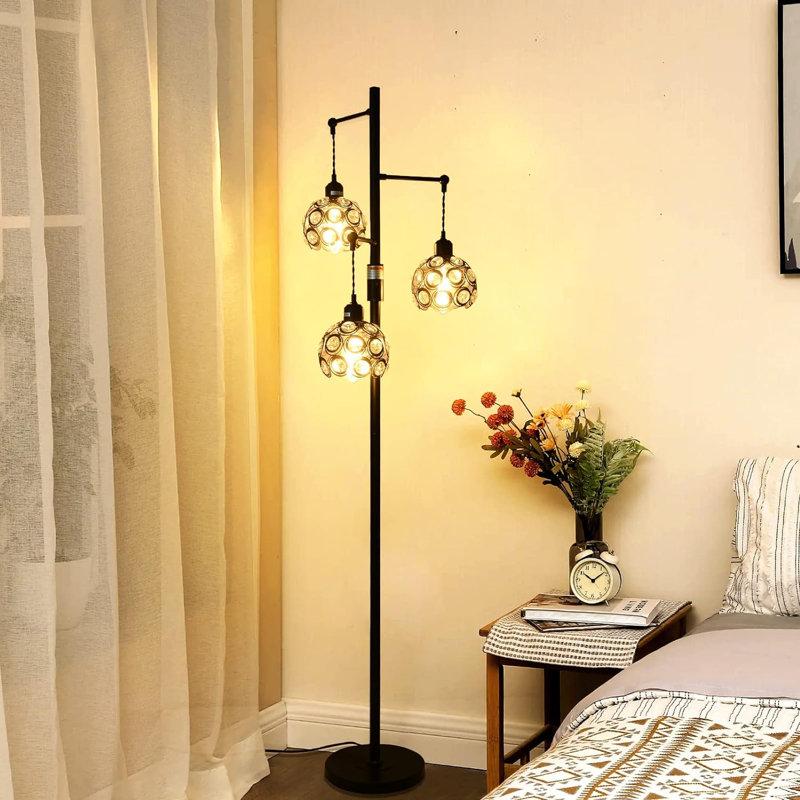 64.17'' Black LED Tree Floor Lamp with USB