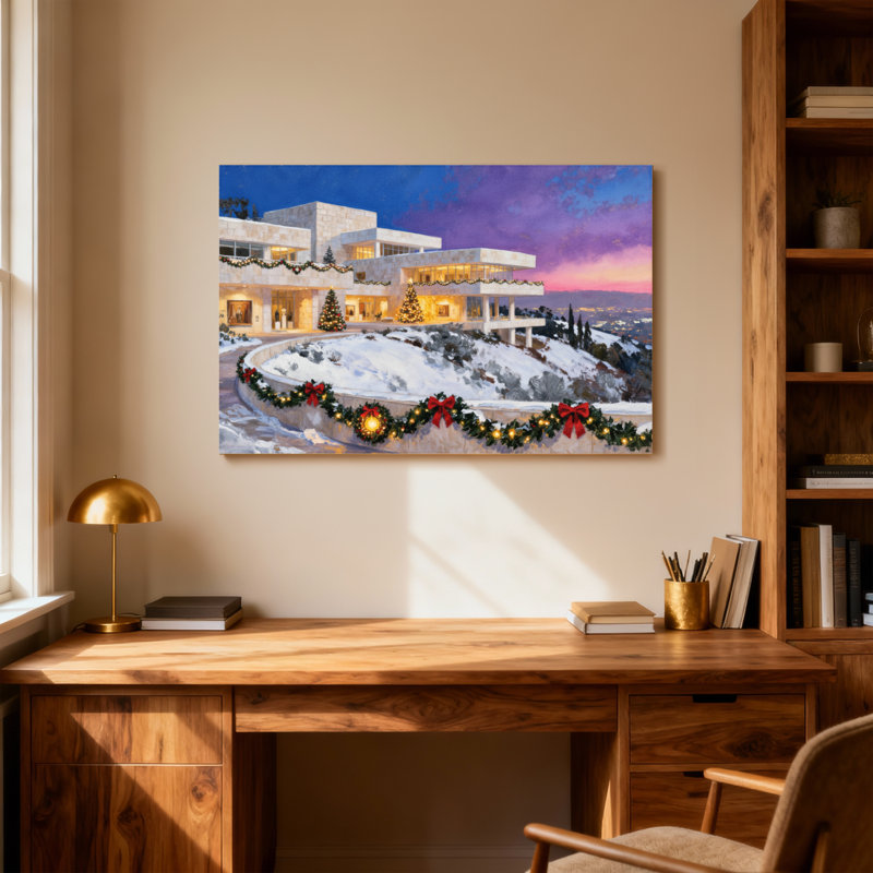 Christmas Modern House Christmas Lights Snowy Evening, H 16 po x l 24 po