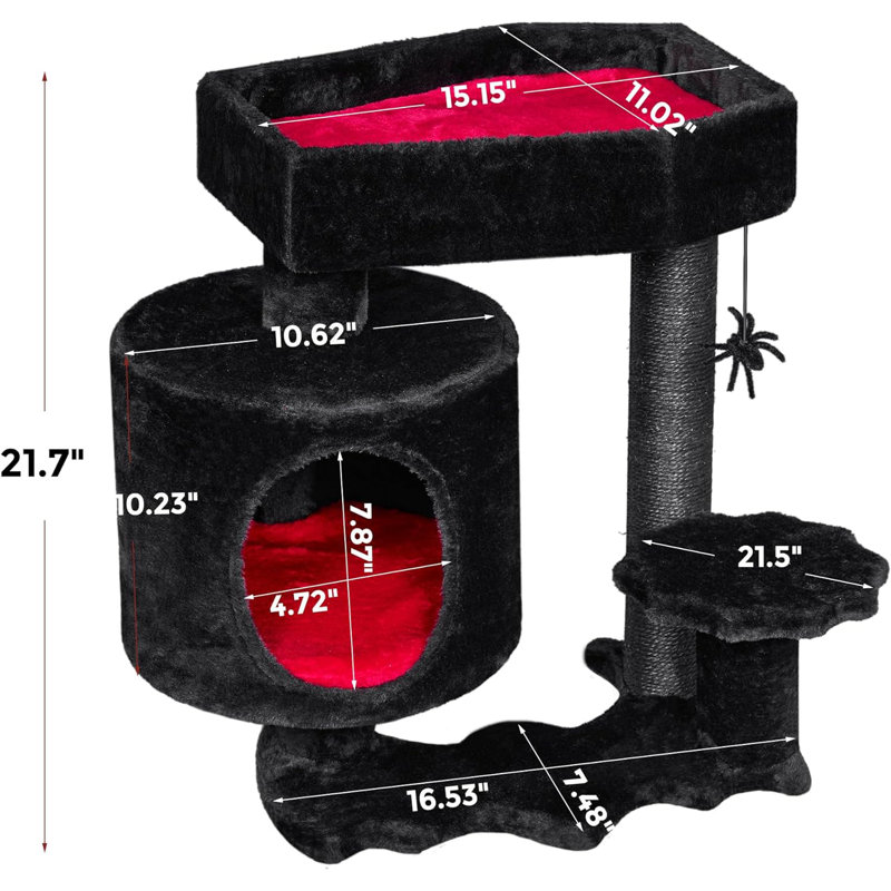 Small Gothic Black and Red Cat Tree with Coffin Bed
