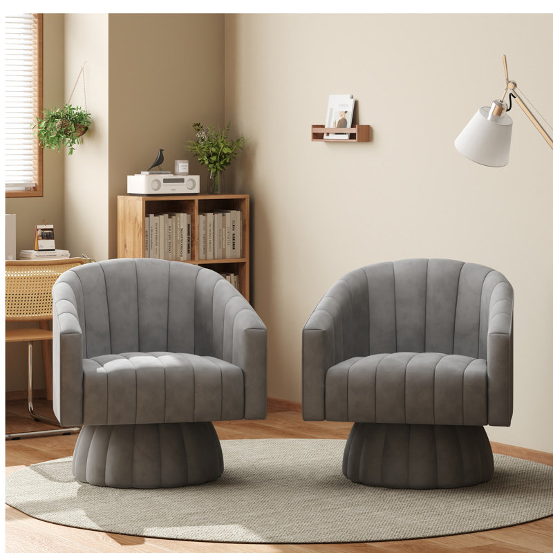 Ensemble de 2 fauteuils pivotants rembourrés surdimensionnés, Polyester gris