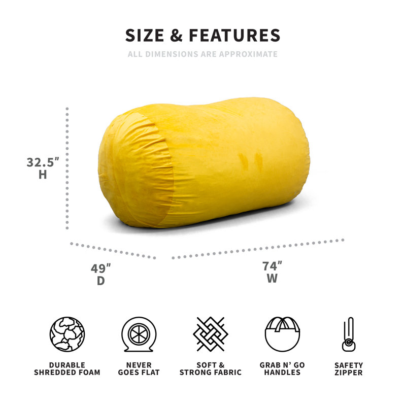 Big Joe Extra Large Memory Foam Bean Bag Sofa with Soft Removable Cover, Mustard 100% Polyester