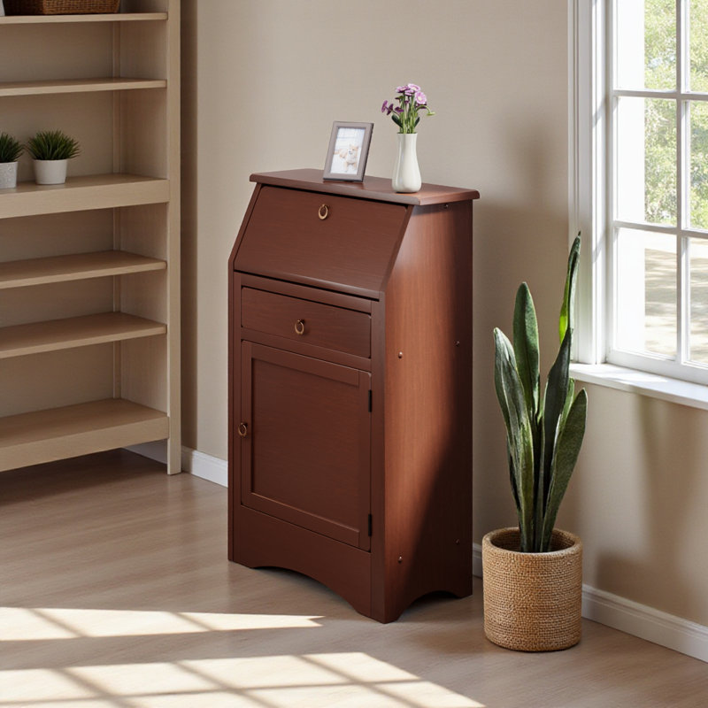 Alaia Brown Finished Solid and Manufactured Wood Secretary Desk, 38.46'' H X 25.09'' W X 11.34'' D