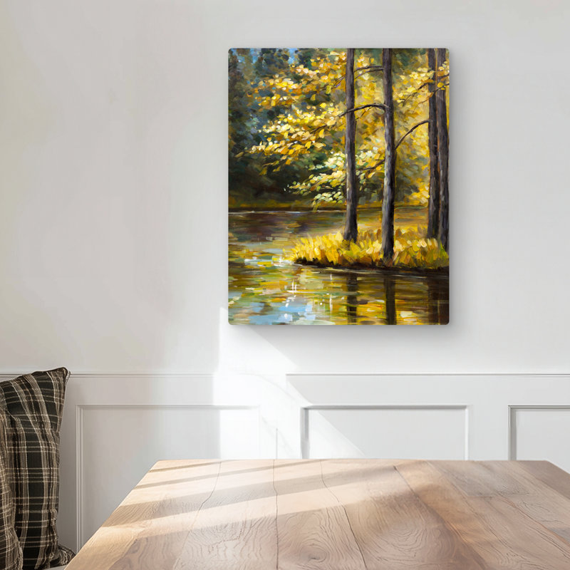 Fall Landscape by the Water - Trees Livingroom Metal Print