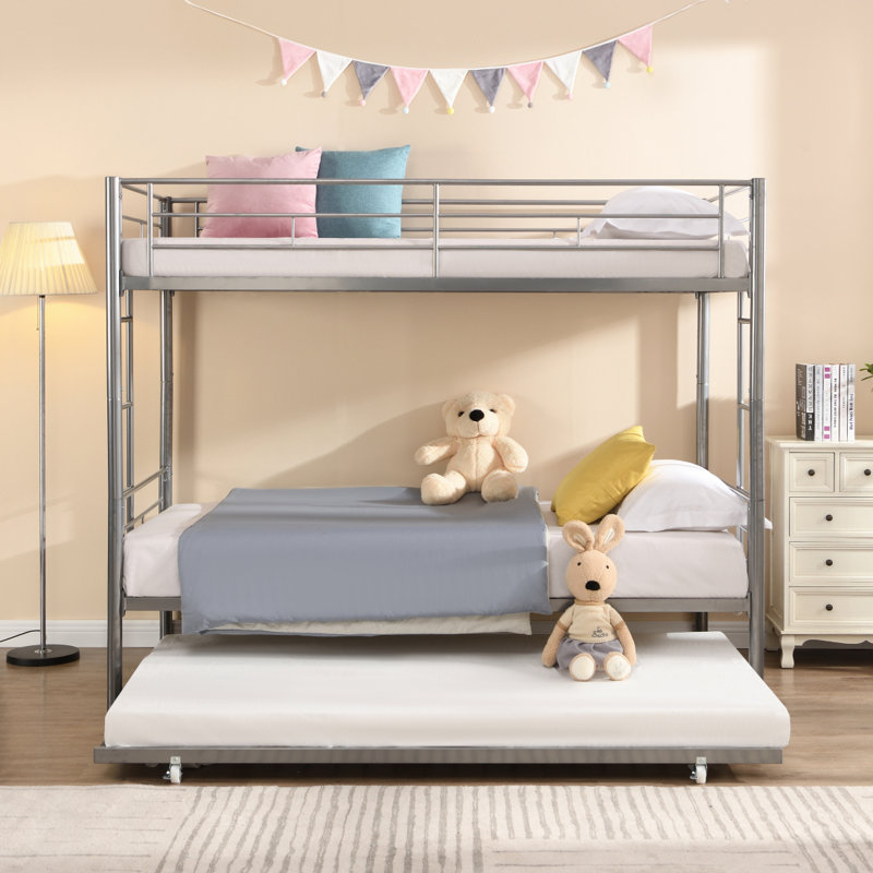 Lit superposé en métal avec couchette en argent, Simple sur simple, Argent 