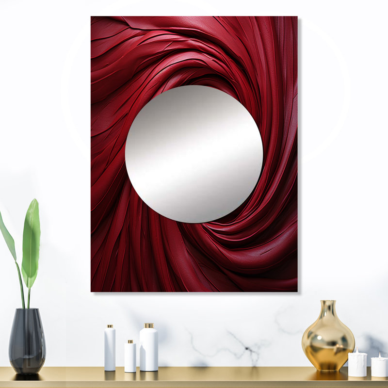 Red Winding Wonder - Abstract Spirals Mirror, Red Unique Wall Mirror, Printed Metal Art, 32" x 24"