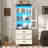 75"H Tall Farmhouse Kitchen Pantry Cabinet With LED Lights, Wooden Storage Cabinet With Arched Glass Doors & 3 Drawers, Pantry Organizers And Storage, Rustic Wood Cupboard For Kitchen, Dining Room-164269423