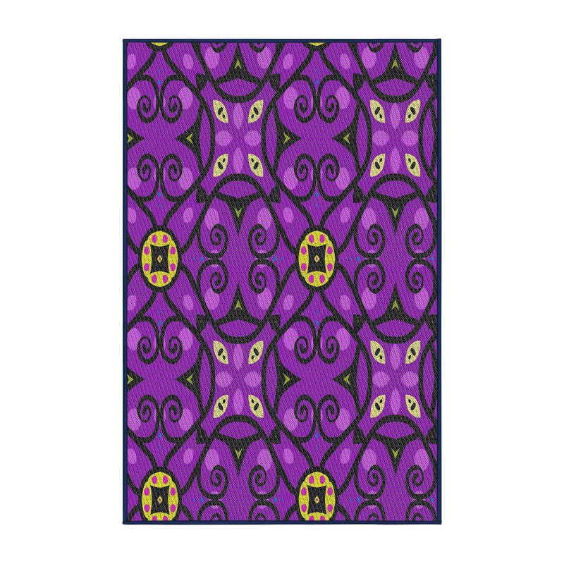 Tapis violet/jaune à motif, Rectangle 2 pi x 3 pi