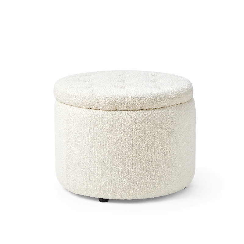 Repose-pieds rond avec rangement 2East 25,6 po, Mélange de polyester blanc