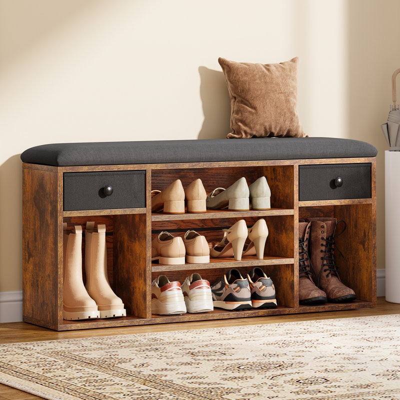 8 Pair Shoe Storage Bench, Brown/Black