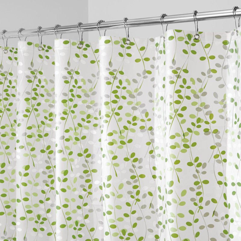 Green and White Semi-Sheer PEVA Shower Curtain with Liner