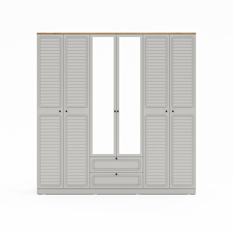 Armoire penderie 6 tiroirs 2 tiroirs avec miroir, gris