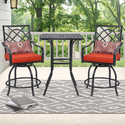 Jayc Outdoor 3 Pieces Bar Height Dining Set With Patio Swivel Chairs & Wooden Like Square Table