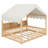 Wooden Floor House-Shaped Daybed With Fense,3 Storage Bookshelves,Curtain And LED Light-1956932678