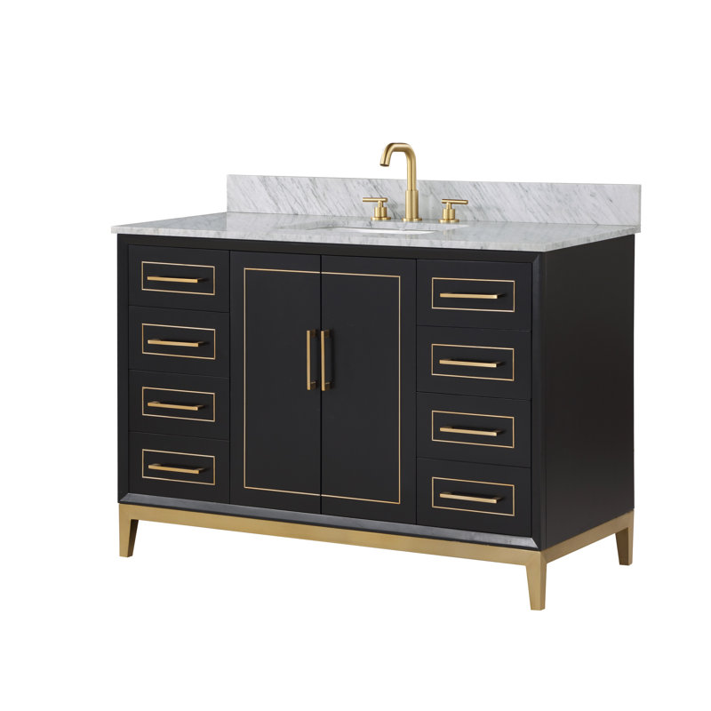 Gracie 48'' W Single Vanity, Carrara Marble, Midnight Black