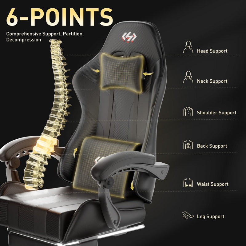 HLDIRECT Gaming Chair with Pocket Spring Cushion, Video Game Chair, Gaming Computer Chair, Ergonomic Chairs with Headrest and Lumbar Support for Adults, Swivel PU Leather Office Chair