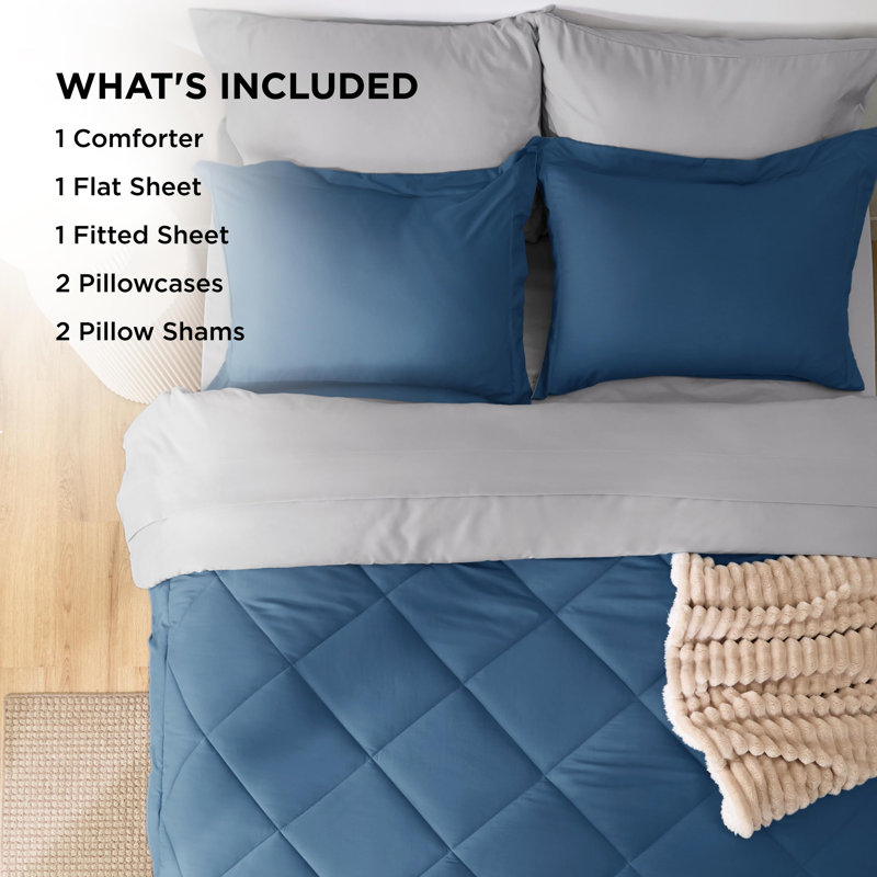 Best Seller Bedsure Comforter Set Reversible Bedding for All Seasons-89GSM, Full Comforter + 4 Additional Pieces, Beige/White