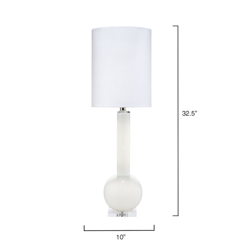 Tall White Linen Drum Shade Glass Table Lamp