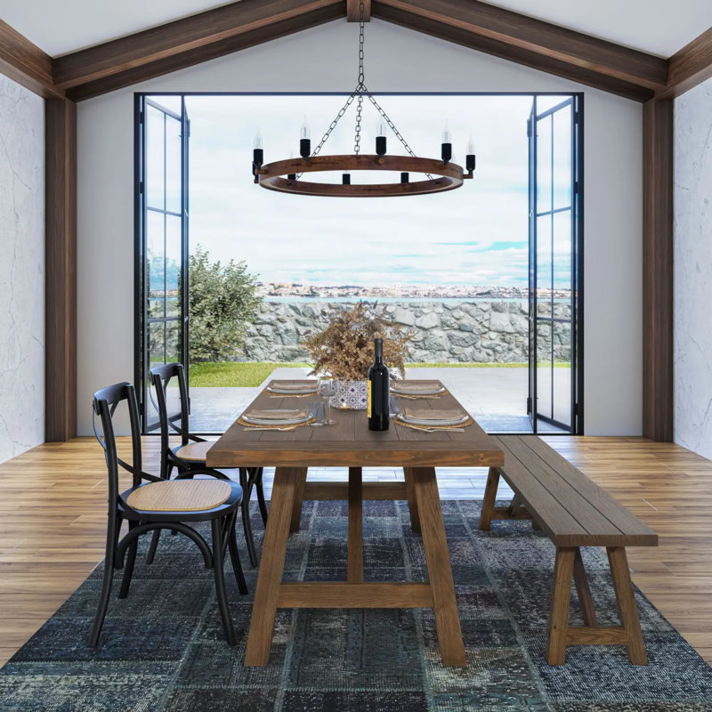 Table rectangulaire en bois massif de 72 po avec base campagnarde Cascais, Chêne brun