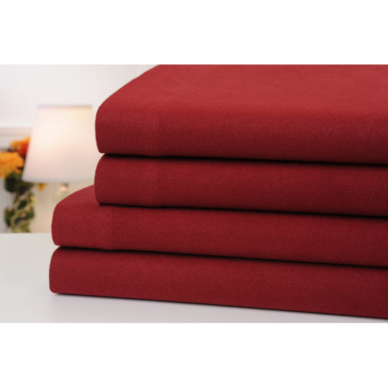Kathy Ireland or Bibb Home 100% Cotton Cozy Flannel Sheet Set (4-Piece), Wine, California King