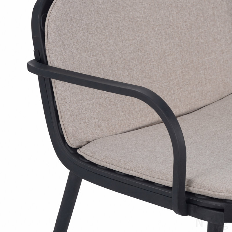 Ensemble de conversation d'extérieur 3 pièces, cadre noir avec coussin beige (2 fauteuils club et 1 causeuse)