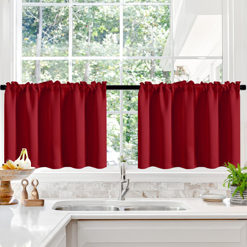 Short Room Darkening Thermal Insulated Window Curtains (Set of 2), 42" W x 24" L, Black