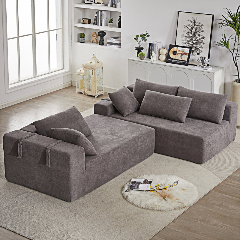 Upholstered Sectional Sofa With Pillows, Gray