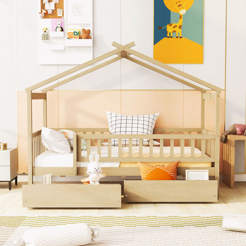 Lit de rangement en bois Terral, Naturel, Simple