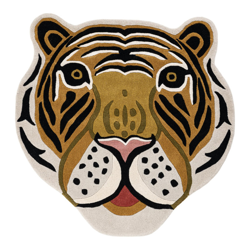 Unique Loom Tiger Playtime Kids Wool Rug, Tiger 4'1" x 4'1"