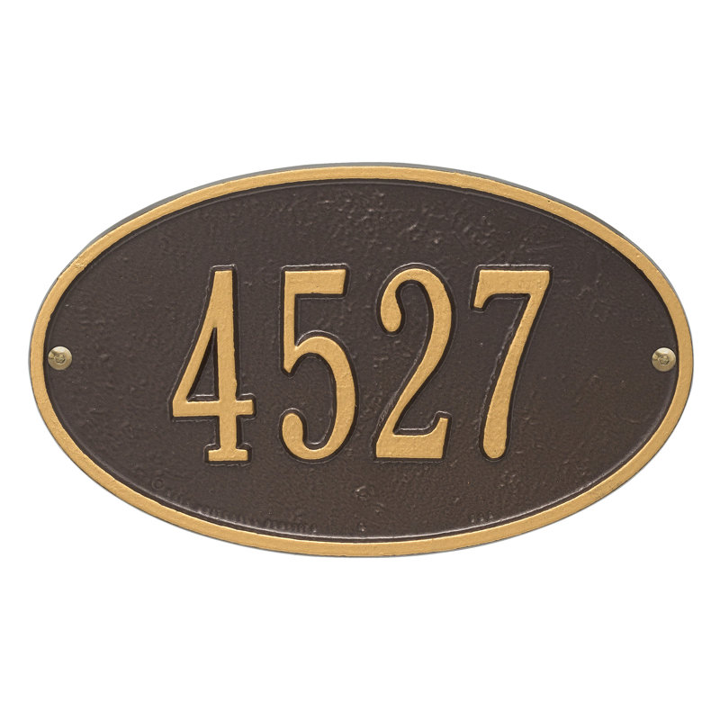 Plaque d'adresse murale ovale 1 ligne, Bronze foncé / Or, Oui