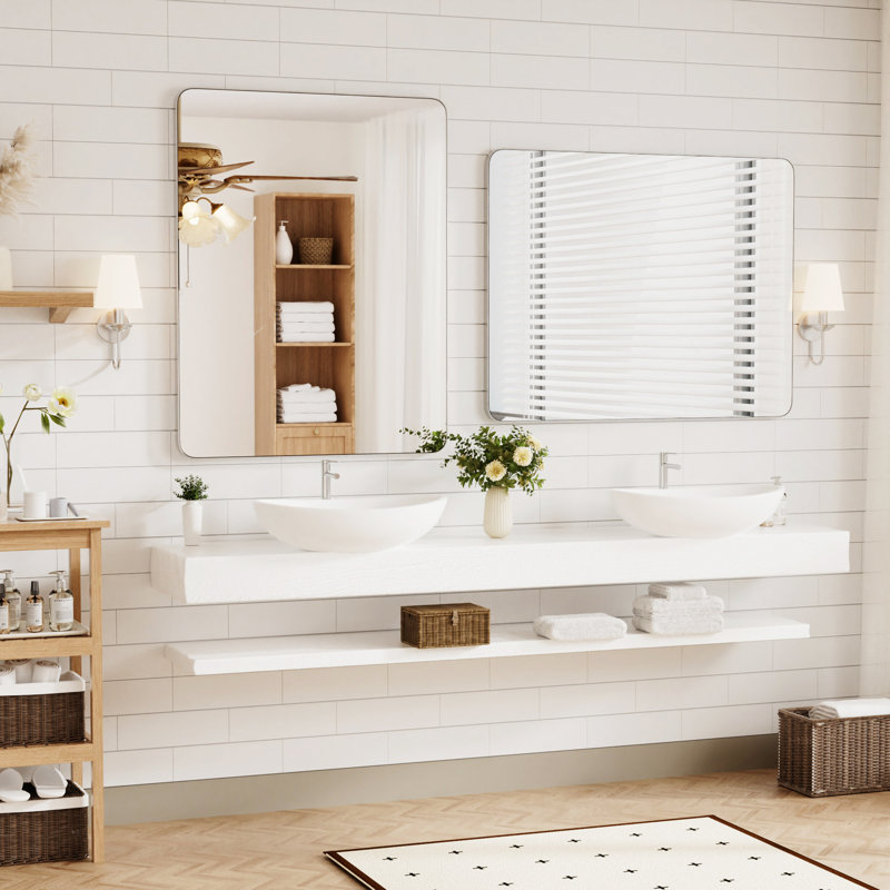 Bathroom Mirror with Tempered Glass and Aluminum Alloy Frame, French Cleat Mounted Rectangle Vanity Wall Mirror for Over Sink, Hangs Horizontally or Vertically.