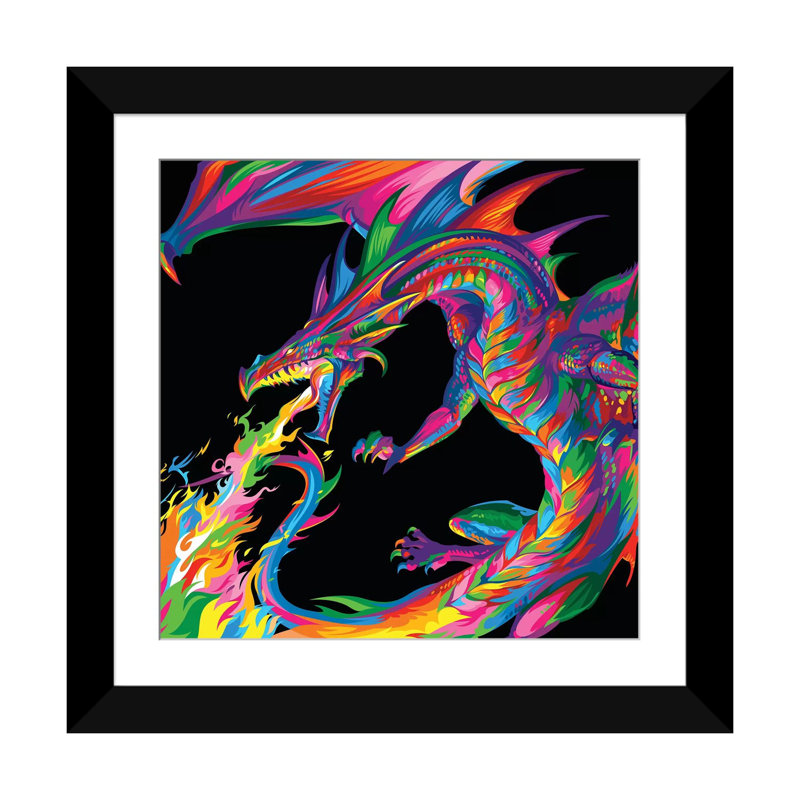 «Fantasy Dragon», impression sur toile, H 16 po x l 16 po x P 1 po, Papier beaux-arts encadré noir, Blanc